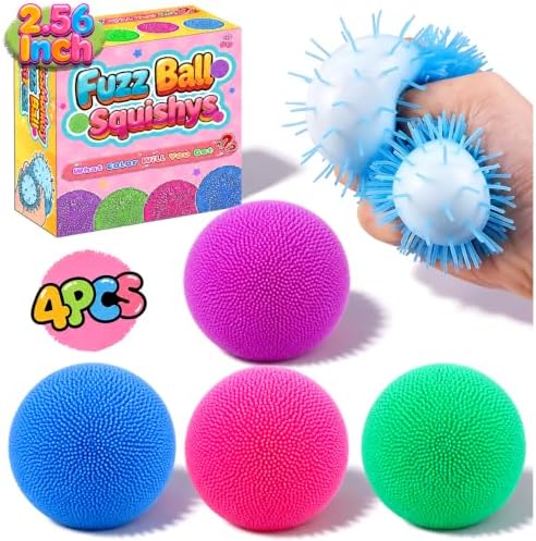 Fuzz ball squishy stress balls, 4 pack
