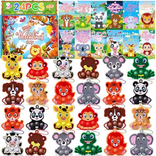 Valentine cards with animal pops, 24 pack