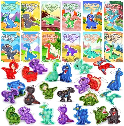 Valentine cards with dinosaur pops, 24 pack