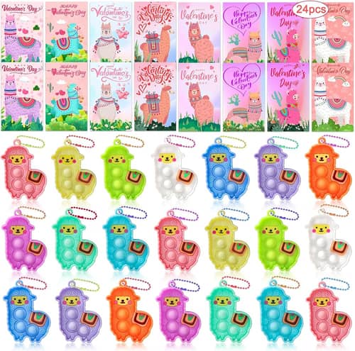 Valentine cards with llama pops, 24 pack