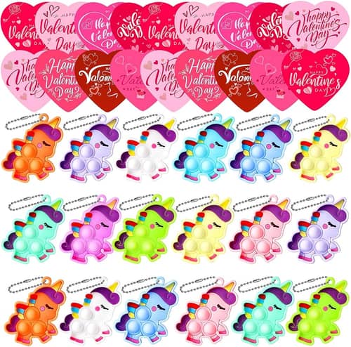 Valentine cards with mini pop keychains, 20 pack